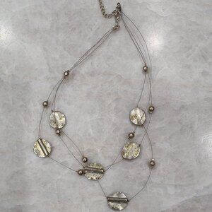 Three Strand Cable Necklace w/Silver Beads and Metal Discs